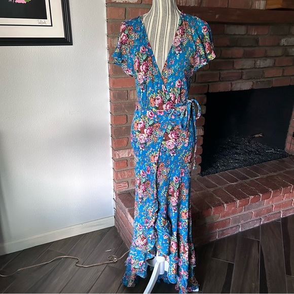 Auguste Beach House Frill Wrap Floral Maxi Dress in Blue Sz 6 - Picture 4 of 12
